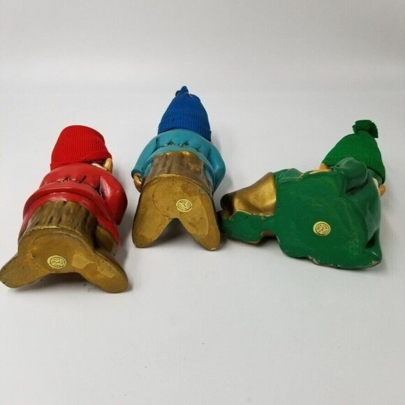 Elves Troll Gnomes Knit Caps Green Red Blue Figurines Hand Made Set 4 - Picture 5 of 10